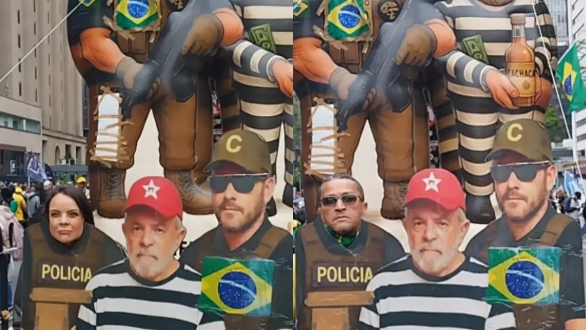 Apoiadores fazem fila para posar com painel de ‘Lula presidiário’ na Paulista